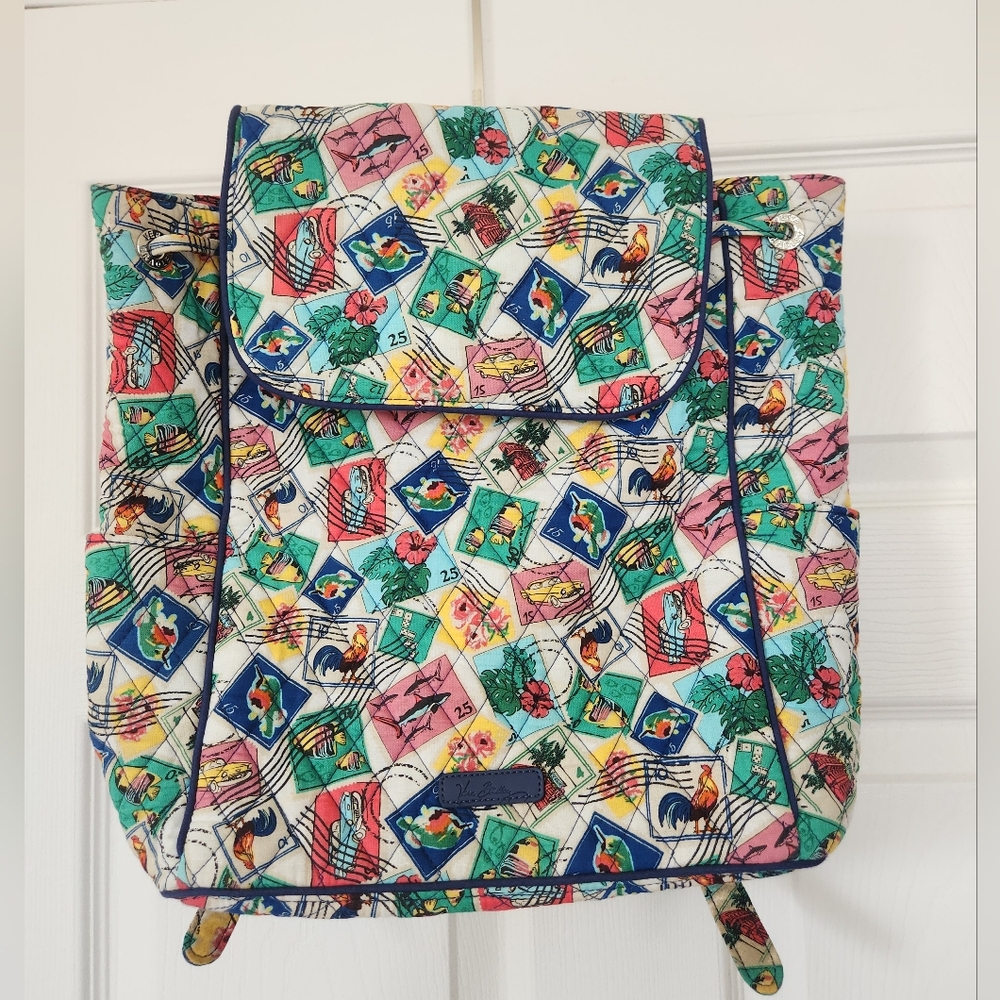 Vera Bradley Cuban Stamps Postage Stamp drawstring backpack